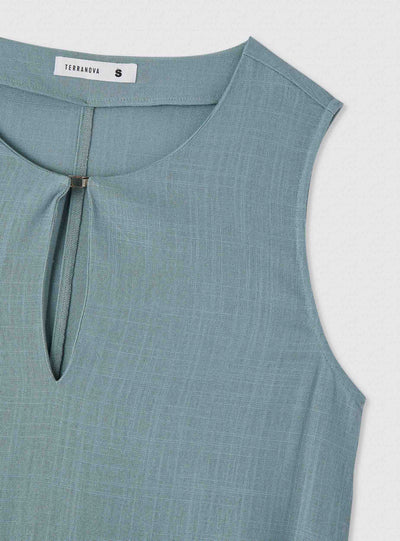 Vestido largo efecto lino con escote en gota
