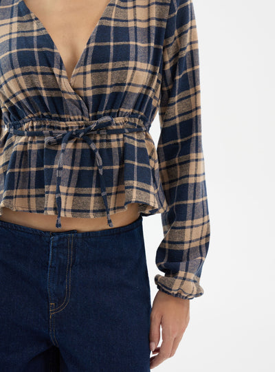 Camicia incrociata a quadri con coulisse