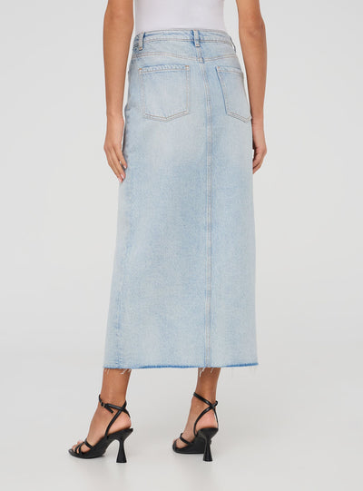 Gonna lunga in denim chiaro con spacco