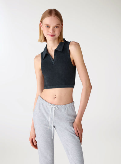 Ribbed tank top with polo collar