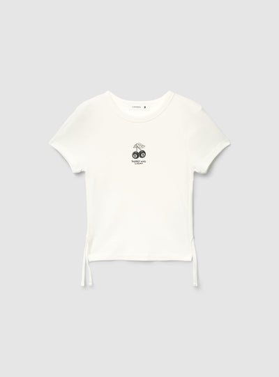 T-shirt crop con stampa e coulisse laterali