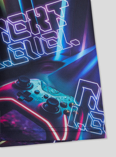 Pantaloncini in rete con stampa gaming