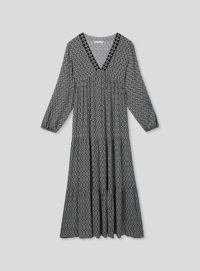 Vestito lungo con maniche lunghe a fantasia