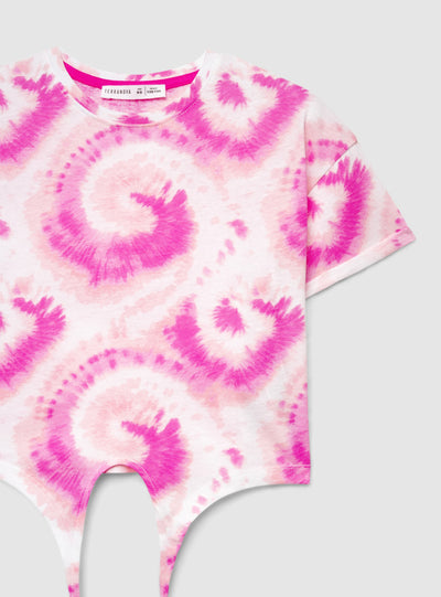 T-shirt crop tie-dye con nodo frontale