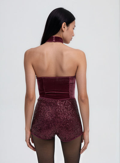 Top halter con inserto in tulle