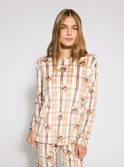 Pigiama con stampa orsetti e motivo tartan