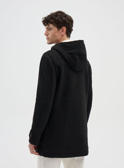 Cappotto con alamari e cappuccio