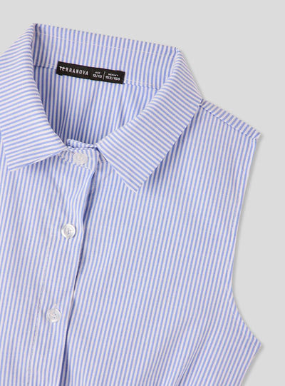Camicia smanicata a righe con elastico in vita