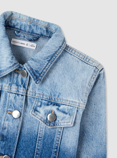 Giacca corta da bambina in denim con effetto dégradé