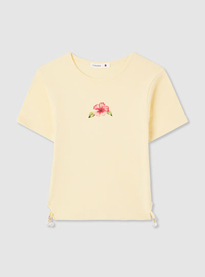 T-shirt crop con stampa hibiscus