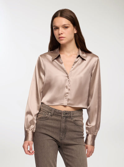 Camicia crop effetto raso