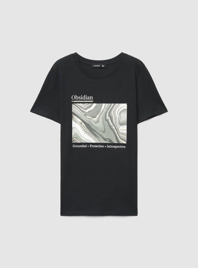 T-shirt con stampa effetto laminata