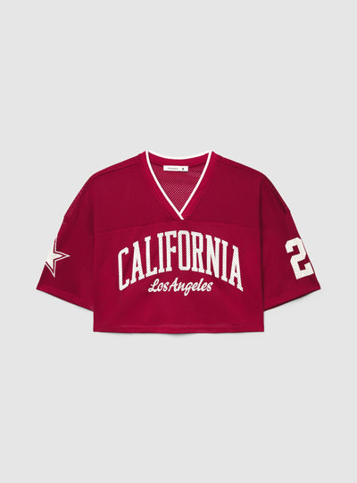 Netz-Cropped-T-Shirt mit College-Print