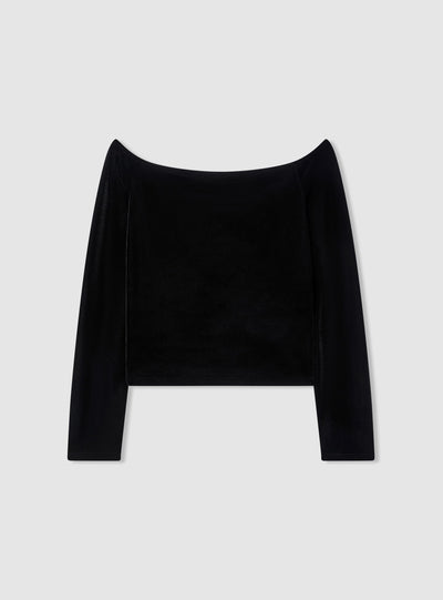 T-shirt crop spalle scoperte in ciniglia