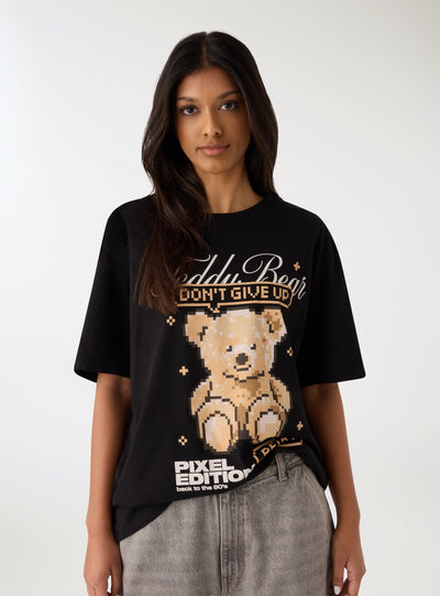 T-shirt ampia con orsetto pixel