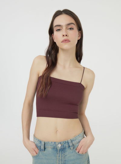 Seamless ribbed tank top with thin straps