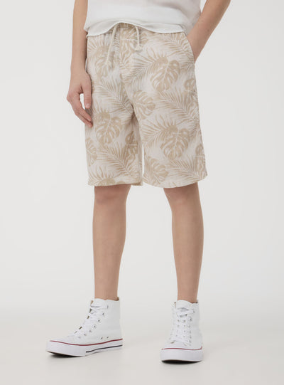 Shorts jogger fantasia foglie tessuto leggero