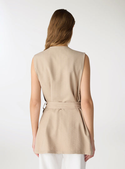 Gilet lungo a righe con cintura