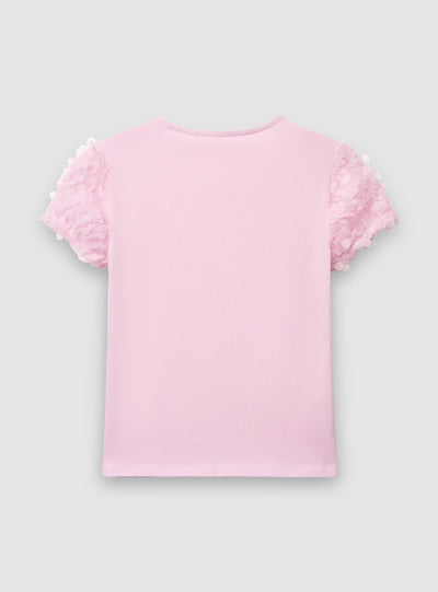 T-shirt con maniche in tulle a petali