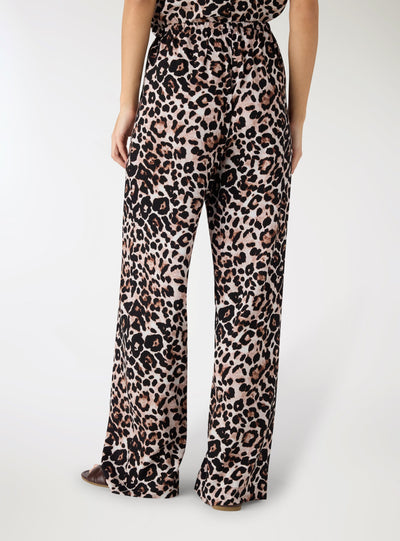 Pantaloni wide leg animalier con coulisse