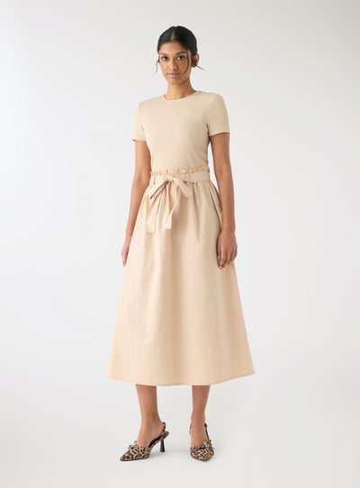 Long bi-woven dress with sash