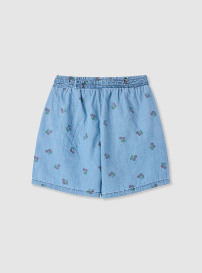 Shorts jeans con stampa ciliegie