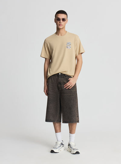 Pantaloncini jeans super baggy a tinta unita
