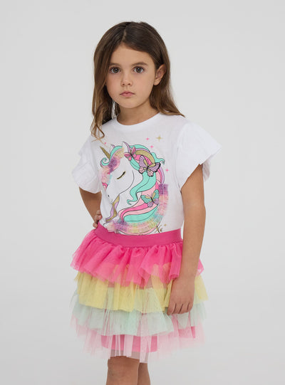 Gonna multicolore a balze in tulle