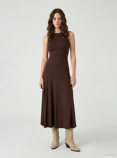 Vestito lungo svasato con spacco .