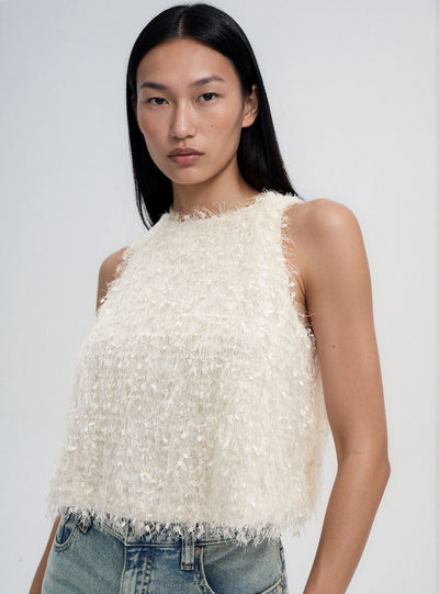 Sequin top with feather effect