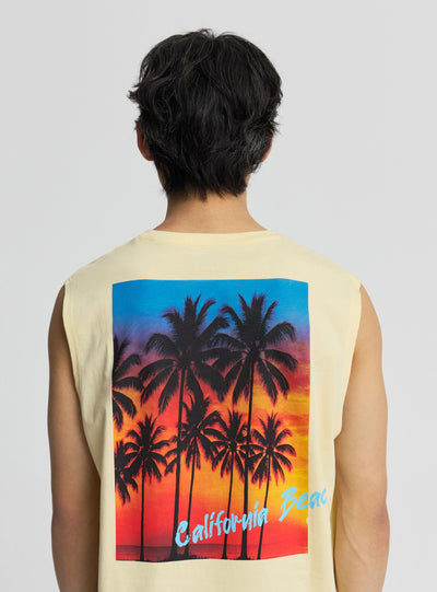 Tricou fără mâneci cu imprimeu de palmieri pe față și pe spate