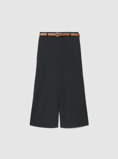 Pantaloni crop effetto lino con cintura