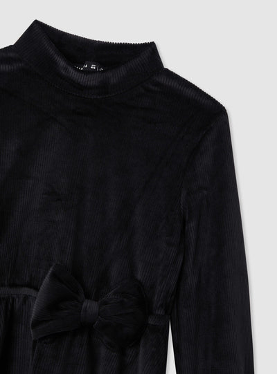 Vestito lupetto a costine con fiocco in tessuto caldo