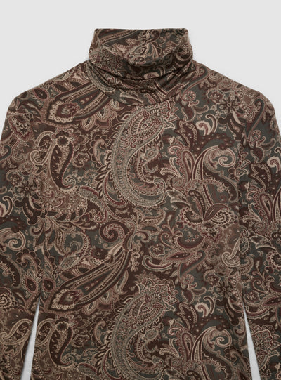 T-shirt a maniche lunghe con stampa paisley e collo alto