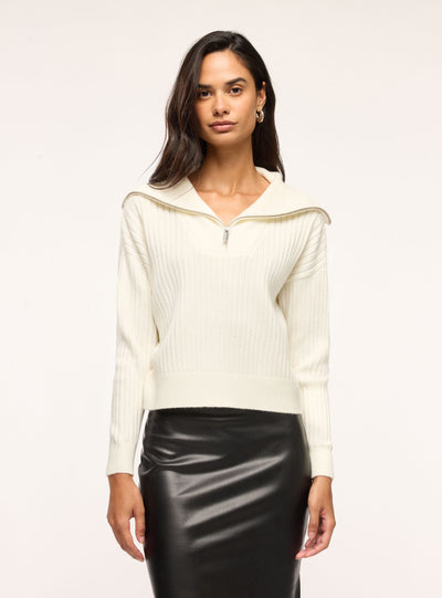 Ribbed knit top with zip neck