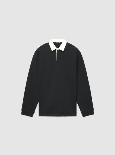 T-shirt a maniche lunghe stile polo con collo a contrasto