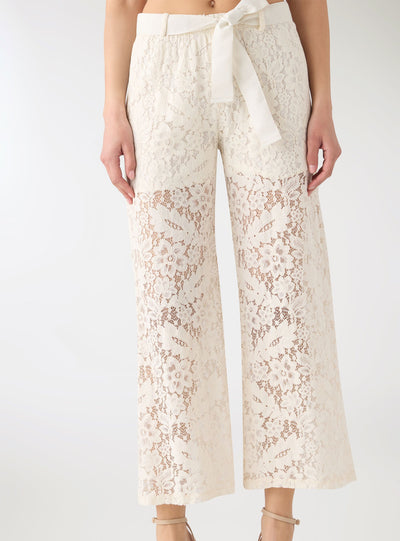 Pantaloni maxi in pizzo con cintura