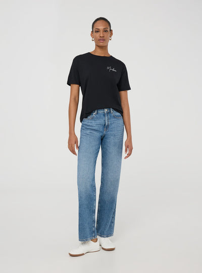 T-shirt ampia con ricamo laterale