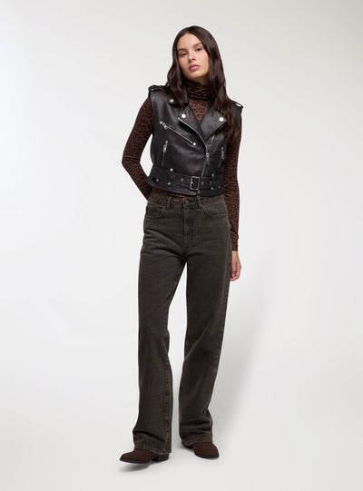 Sleeveless faux leather biker jacket