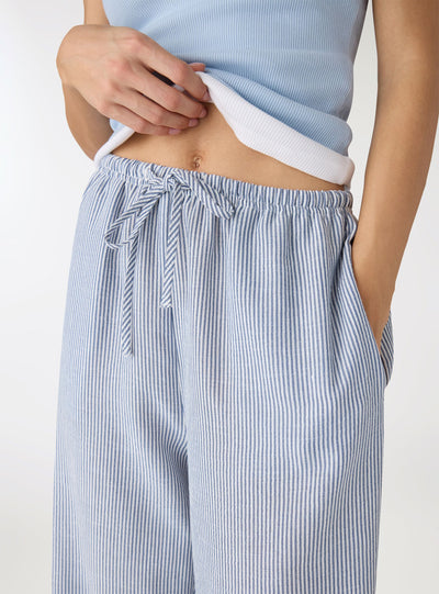 Pantaloni wide leg a righe effetto lino