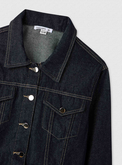 Denim jacket with wrist appliqués