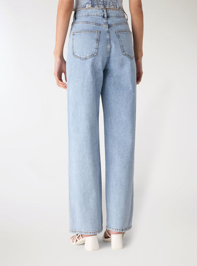 Jeans wide leg con strass allover