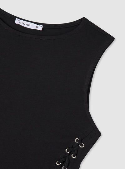 Vestito girocollo con allacciatura laterale
