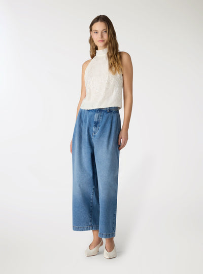 Jeans balloon con vita elasticizzata e pinces