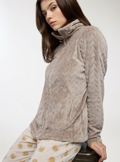 Felpa a treccia con zip girocollo