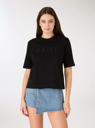 T-shirt con scritta ricamata