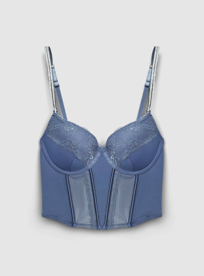 Reggiseno bustier con pizzo e spalline con strass
