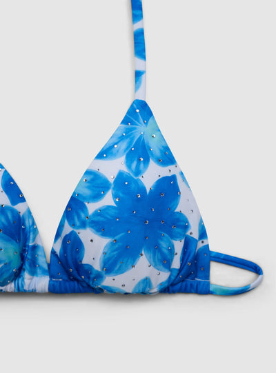Reggiseno bikini triangolo con stampa fiori e strass