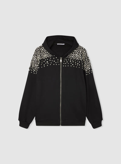 Felpa con cappuccio e zip con strass