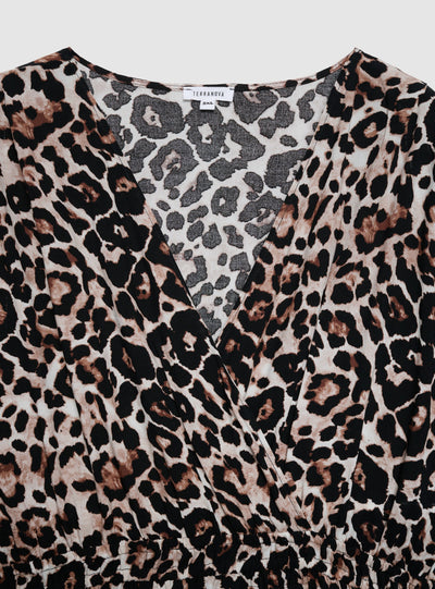 Vestito con scollo a V animalier